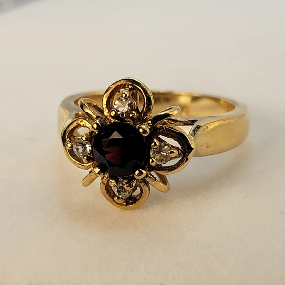 Vintage DAC Garnet Gold Plated Simulated January Birthstone Ring Size 9.5